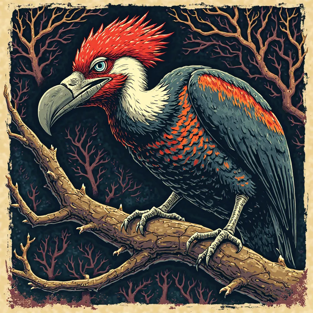 NFT 3D woodcut colored Woodpecker
 Thorn with monster 
Wild creepy full body 
 Angry Giant  