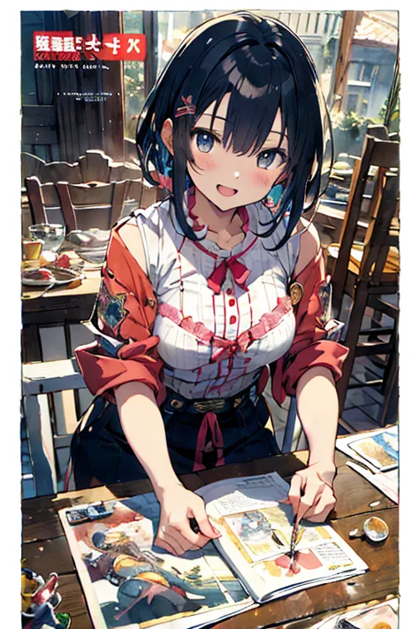  (masterpiece), (best quality), detailed, 1 girl, soro, (((beautiful detailed)))(cute face:1.2)3girl,Making otaku costumes, tv-game, Table, Sewing, sewing machine, isometric, Fabric, cat running around covered in sheets in the background(sharp lines:1.2)(c...