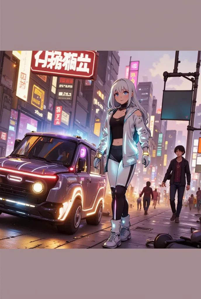  ((HDR,UHD,RAW,PBR,8K,SSAO,HBAO,photorealistic)),((professional lighting,cinematic lighting)),[masterpiece,anime-style,cyberpunk] with super high quality on par with live-action, anime idol[masterpiece, smile,diagonally forward right,modern clothes(emit li...