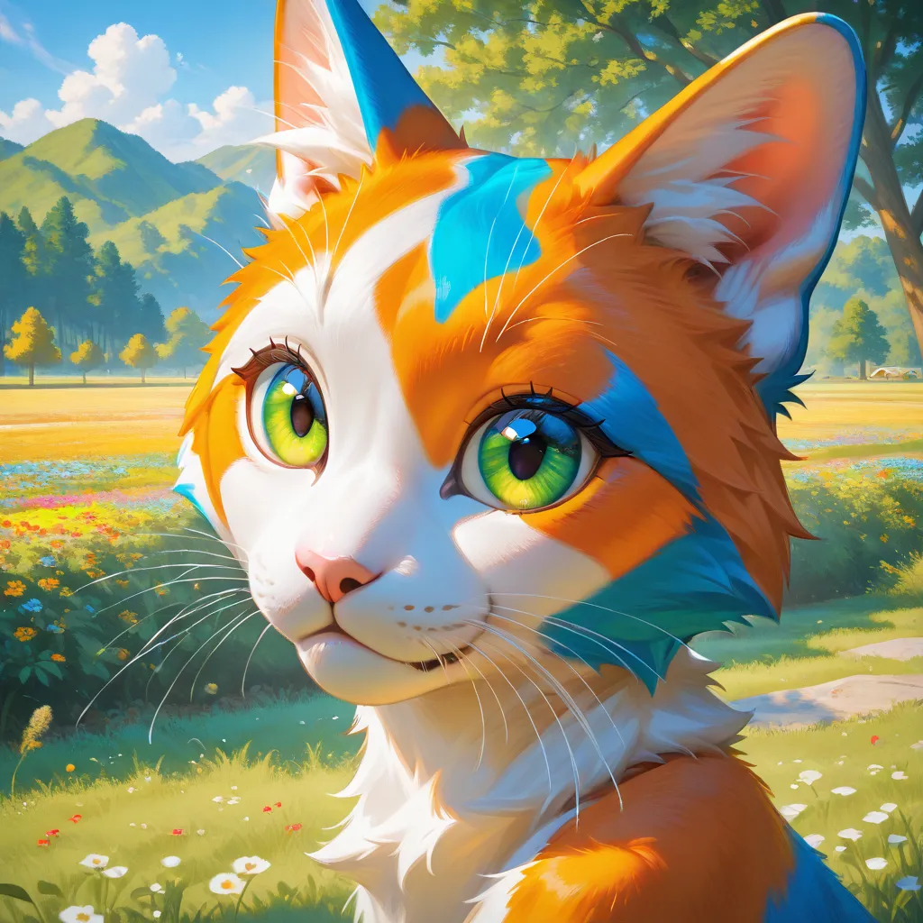 painting of a cat with a colorful face and eyes, cat.  digital painting , 4k very detailed  Digital Art ,  digital painting  very detailed,  beautiful 4K art, very detailed  digital painting , very detailed  Digital Art , beautiful  Digital Art work, 4k de...