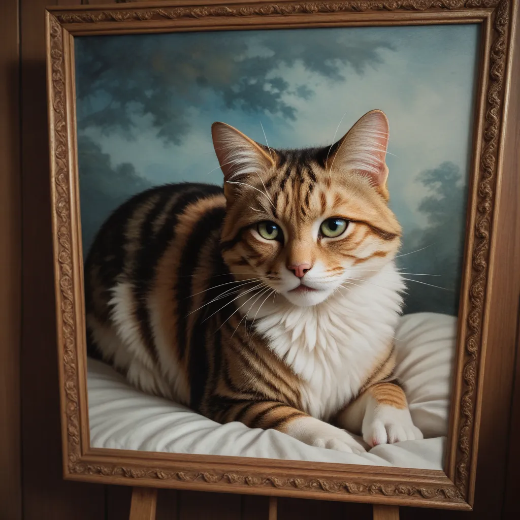 painting of a cat with a colorful face and eyes, Airbrush painting by Zahari Zograf,  shutterstock,  furry art, cat.  digital painting , 4k Highly Detailed Digital Art,  digital painting  highly detailed,  beautiful 4K art, highly detailed  digital paintin...