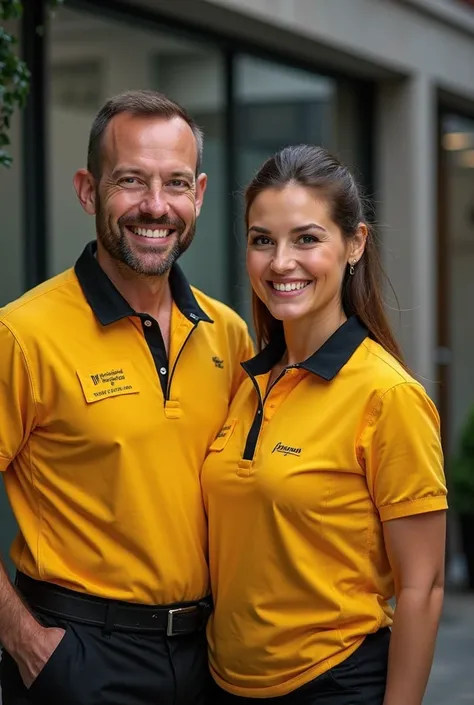 photo shoot by Lehman PRO employees in yellow uniforms with black collars