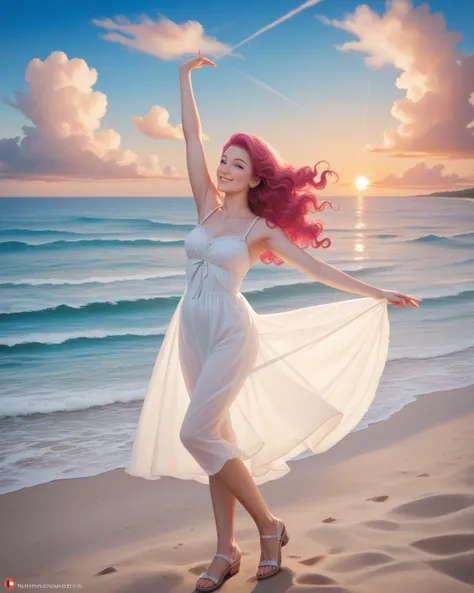 Pretty woman with beach landscape 