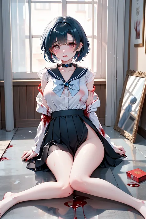 Best Quality, Hi-Res,  Dark Fantasy Art 。

Deep inside the enemy organization's castle,、In a dark room,。there is an old mirror,、She is the only one to remember who she used to be。

Her hands and feet are bound with chains.、Female high school students with ...