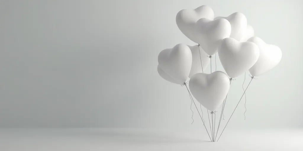 White Heart Balloons On Gray Background