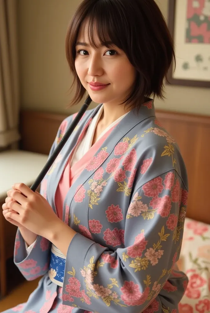    short kimono、    Bound shoulders   、big breasts 、   big breasts that seem to pop out of a kimono   、  Open the front of the kimono   、    I'm not wearing anything other than a kimono    、  no . 、    in a luxurious Japanese-style room    、    Please open...