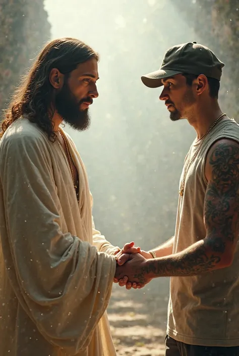 Generate Jesus shaking hands with Eminem