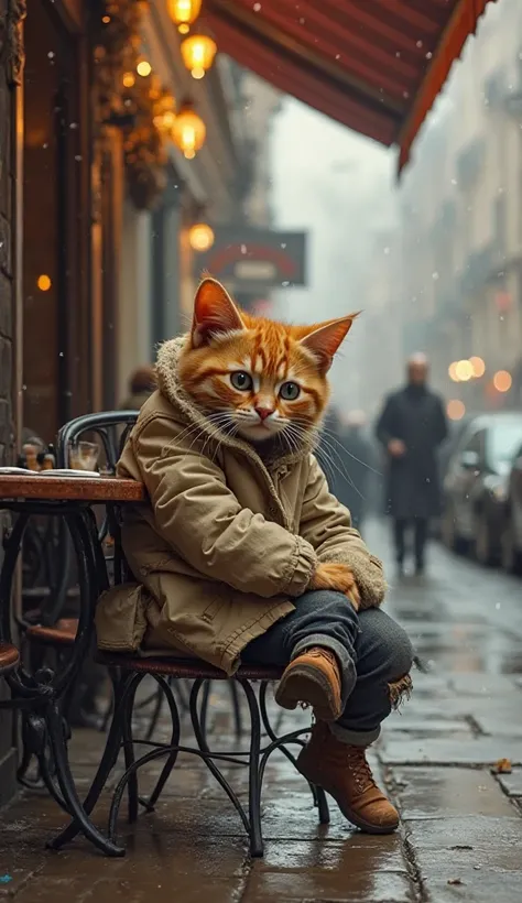 Sitting outside a fancy café, Felix (a thin anthropomorphic kitten with scruffy fur, shivering in his oversized, hole-ridden shirt), still in his ragged shirt, watched well-dressed businessmen laughing over expensive meals. Their words made no sense to him...