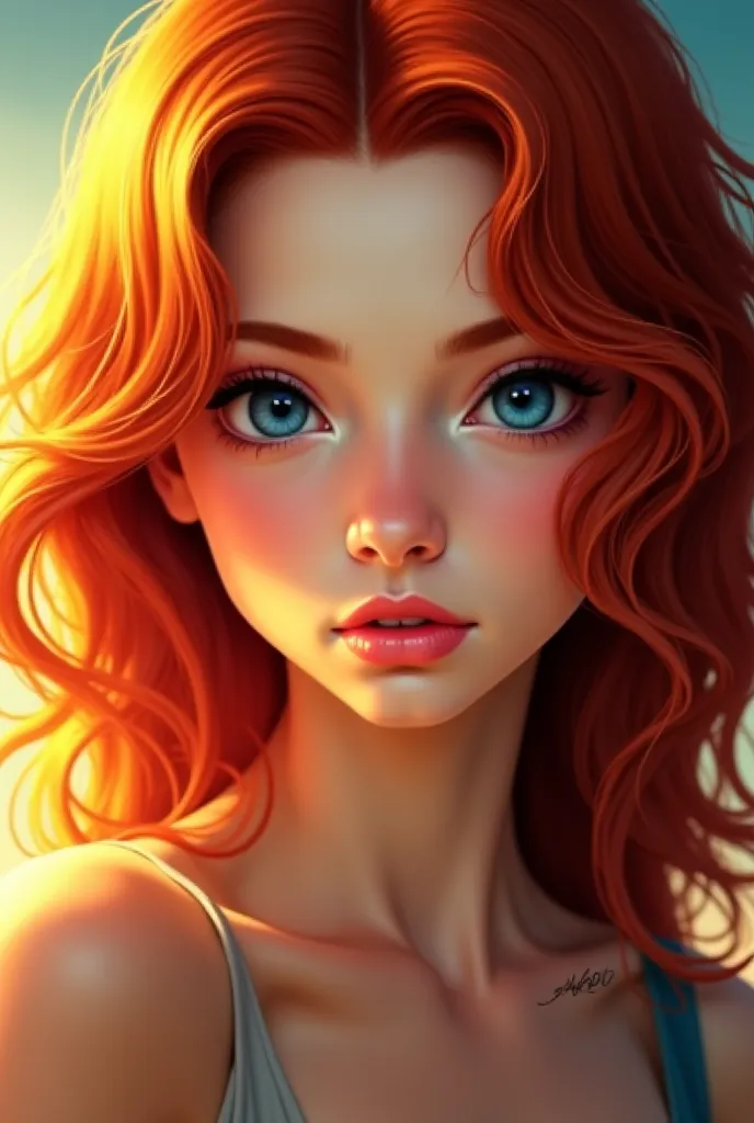 A 19-year-old red-haired girl with blue eyes