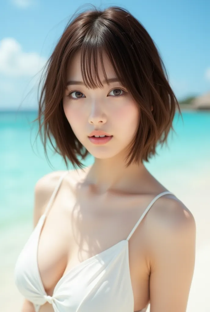  chest with your hands、((short bob hairstyle:1.4)),((G cup breasts:1.5、Big Breasts、firm chest))(absurd:1.5, surreal:1.5, masterpiece:1.30), (RAW photo:1.5),  professional photography , (sharp concentration, Deep Focus:1.10), (Deep integration of written bo...