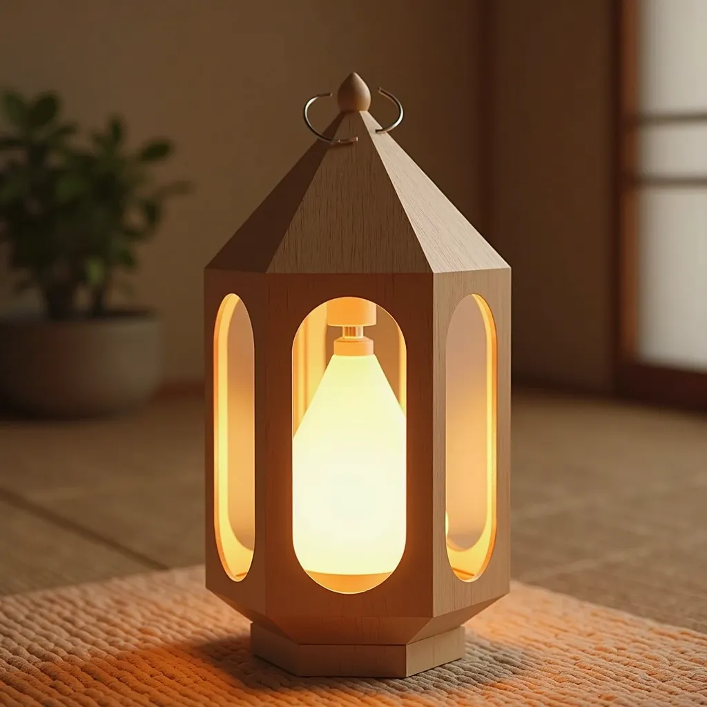  wooden lantern using cypress 。 tatami mat 。Place the hexagonal prism frame on a black 、 Clear glass on the part that emits light from the frame。 use a warm colored light bulb to emit light 。