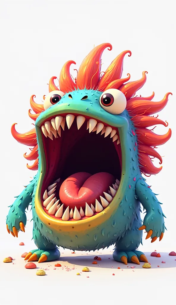 cartoon monster with its mouth open and colored, on a white background