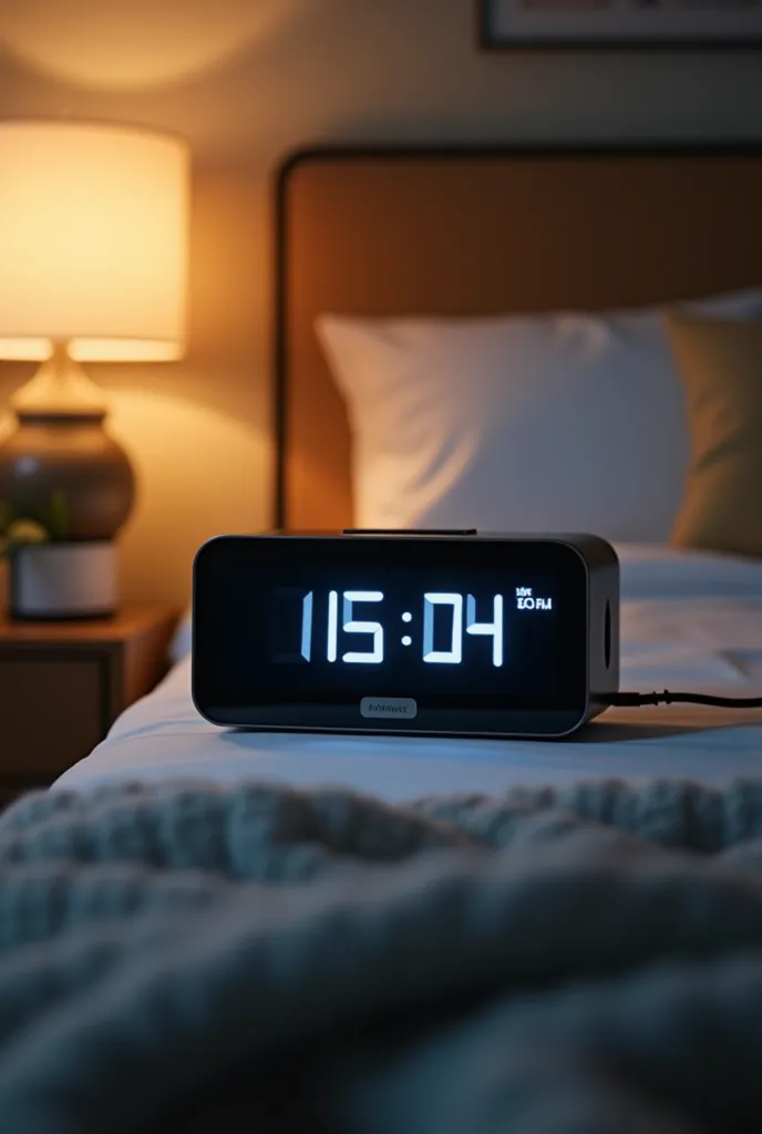 Digital alarm clock, with alarm at 6 a.m.