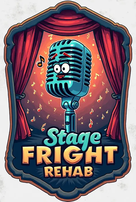 The emblem for a karaoke bar called stage fright rehab