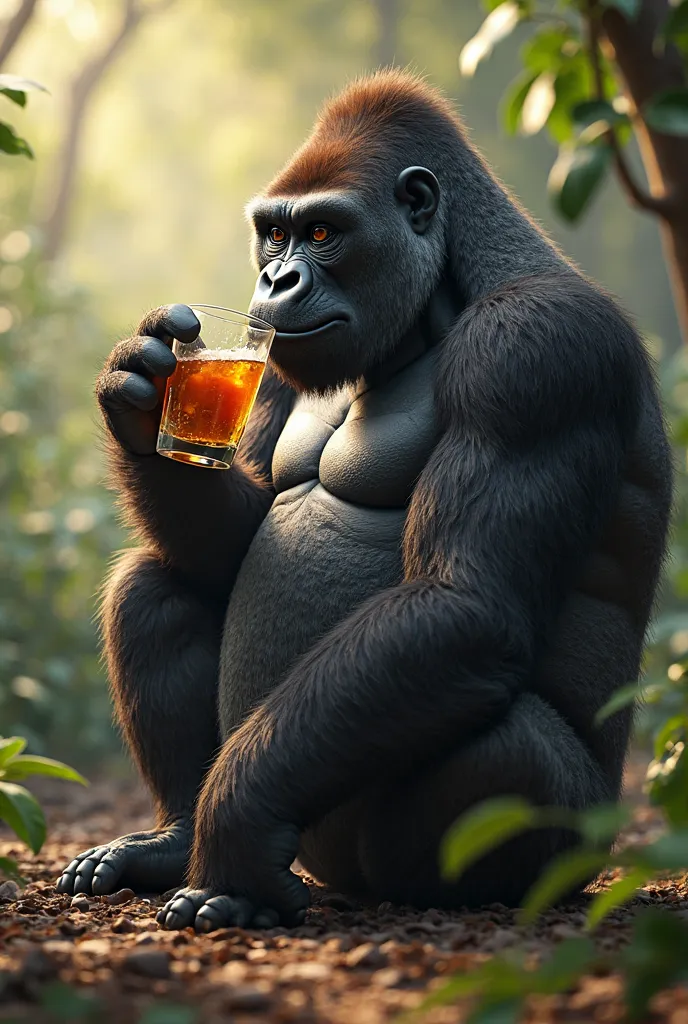 let the gorilla drink oral from the glass 