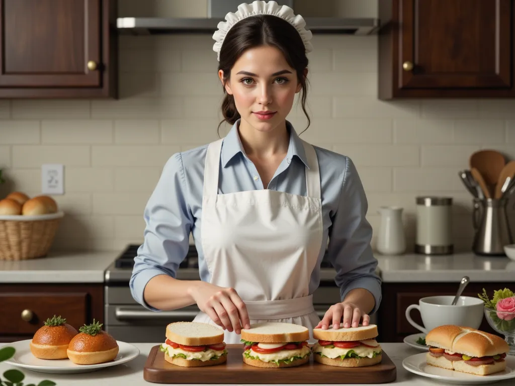 housemaid preparing sandwiches 