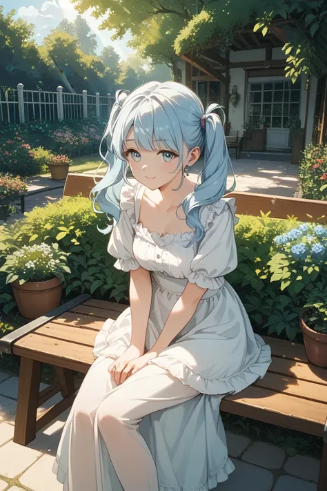 with light blue hair and twin tails１８Draw an old girl