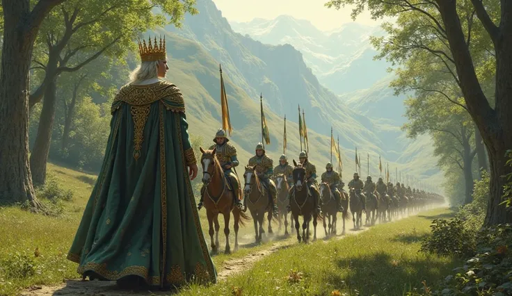 An elf king followed by his army 