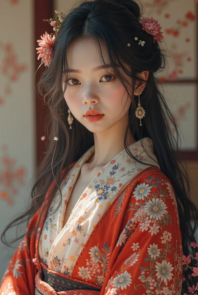  real Japanese girl , black hair, kimono