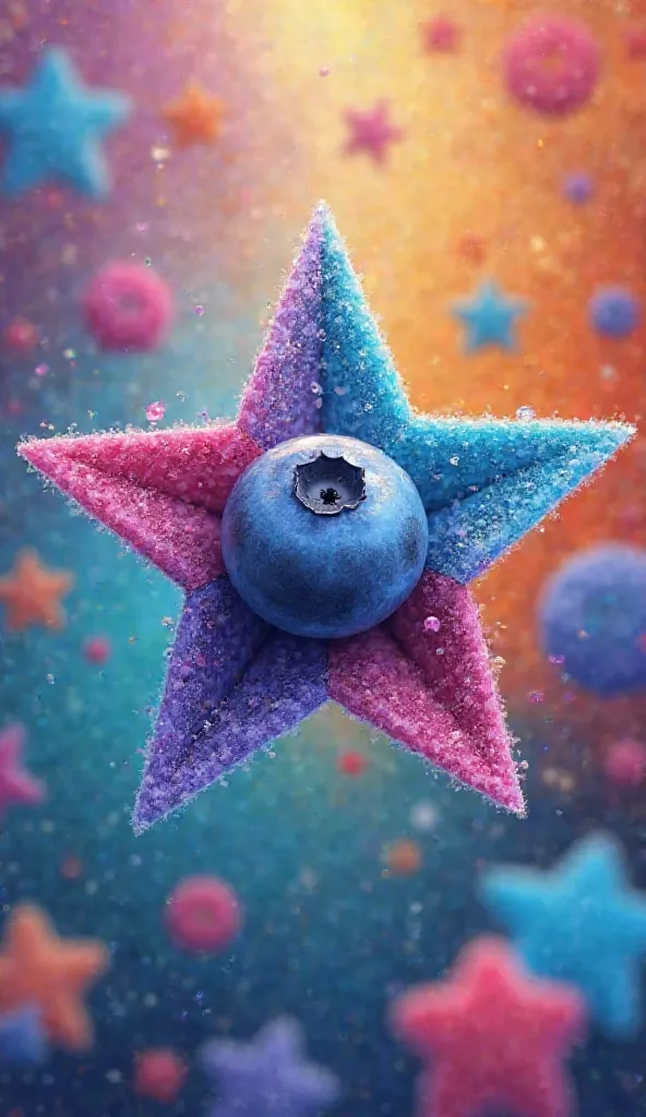 Create a colorful and engaging educational image for young ren to learn about colors through shapes and fruits.A blue blueberry inside a star


