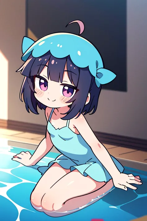 gawr gura loli cute smile small swimming dress legs