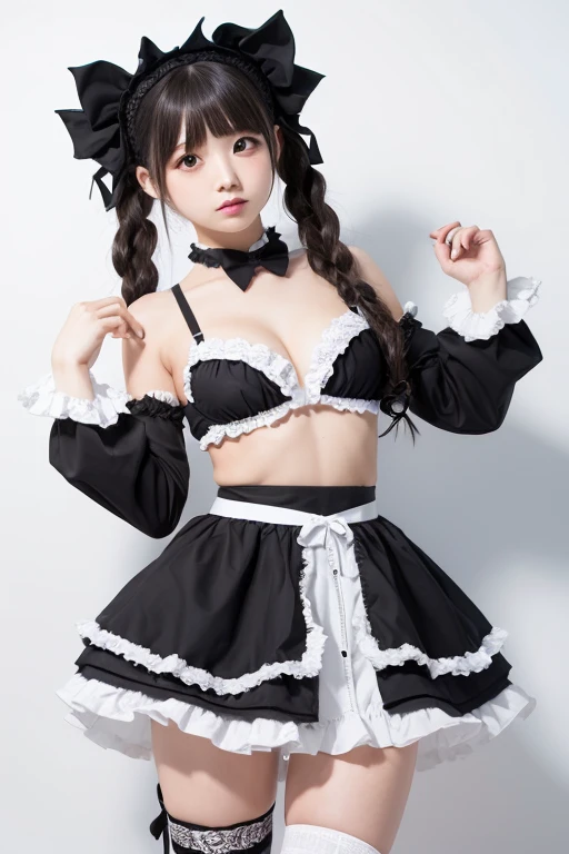 A woman in gothic lolita fashion is standing　bikini　(simple white background)