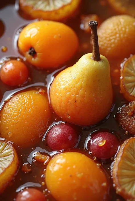 dried fruits , made from apricot pears and apples, swim in compote,  Inside view  