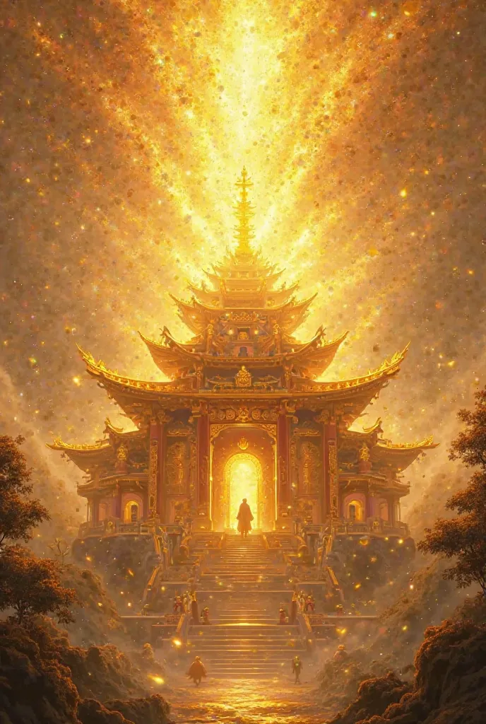 Can you draw an image of the golden shrine where luck explodes？
Please draw with the photo description。

