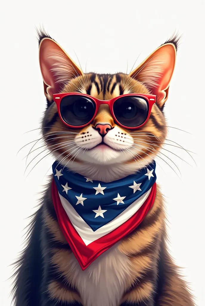 A cat wearing sunglasses and a bandana, promoting Trump in 2024,vector white background 