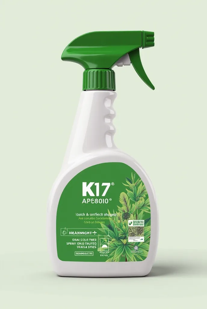 - Product Name: K17 (already chosen)
 
- Packaging:
 
 
- Color: Green and white (green symbolizes nature and growth, white represents purity and effectiveness).
 
- Shape:  A sturdy, easy-to-handle container (spray bottle or bag depending on formulation)....