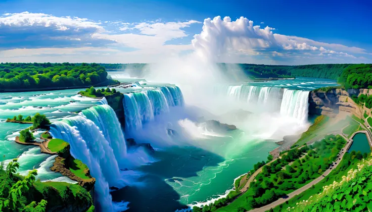 (Best Quality),(masterpiece:1.2),(very well detailed:1.2), Ultra High Resolution ,RAW color photos,8k, Expansive Landscape Photos ,Spectacular landscapes,realistic pictures,Detailed photos,written boundary depth,sharp concentration, in the cloud,(Niagar...