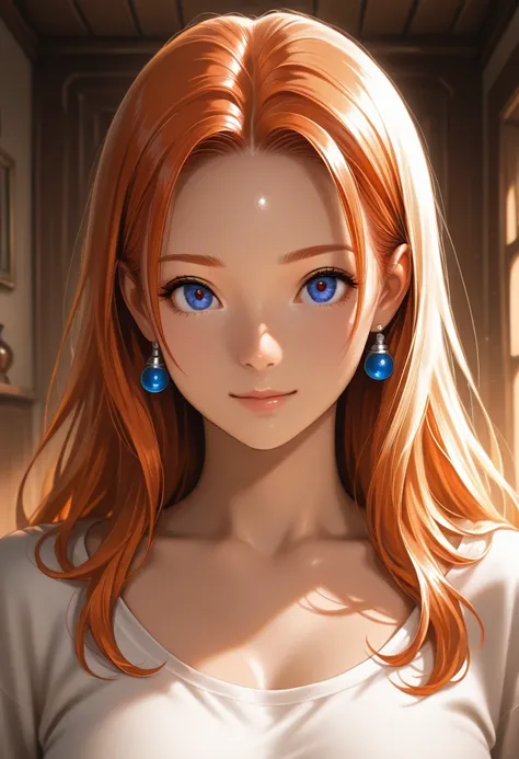 masterpiece, best quality, vibrant, very aesthetic, high contrast, photorealistic portrait,beautiful detailed face,detailed texture,detailed skin, newest, 1girl,Dragon Quest Ⅴ,source_Dragon Quest Ⅴ,Nera Briscoletti/Flora,shirt,room