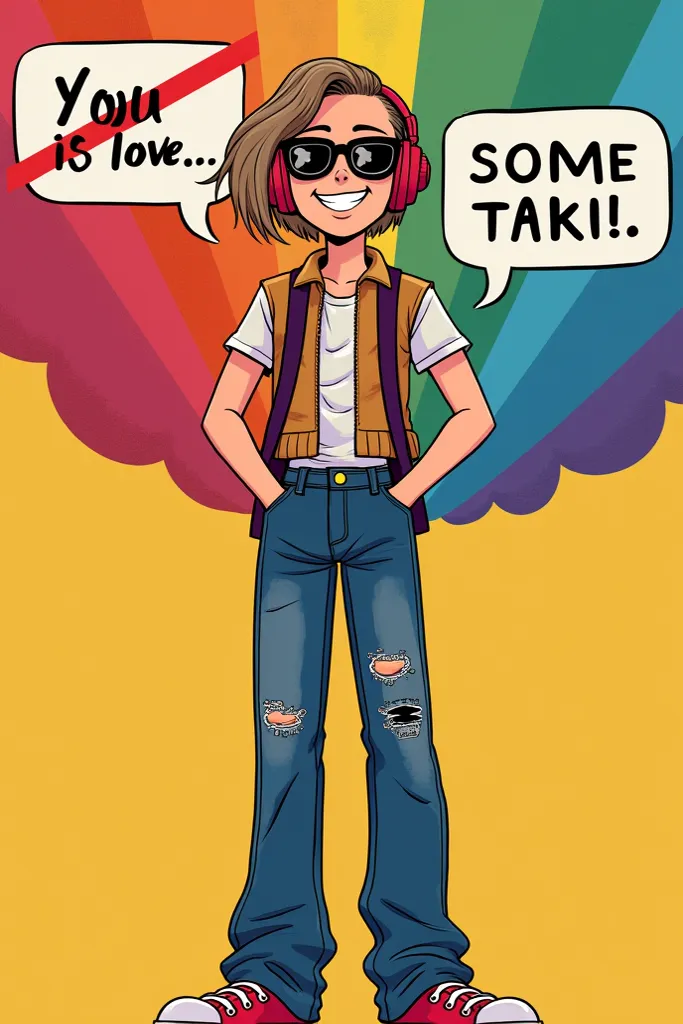 create a poster that easy to draw

A colorful, vibrant background with a rainbow (symbolizing LGBTQ+ pride and inclusivity).

Two speech bubbles: one with hateful comments (crossed out) and another with supportive words like "Love is love" and "Equality fo...