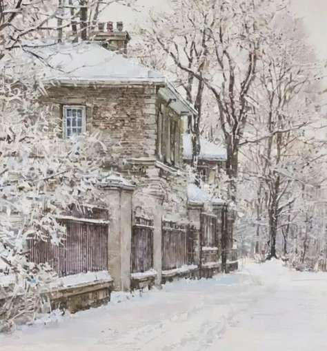 house in snoe, winter, trees with snow