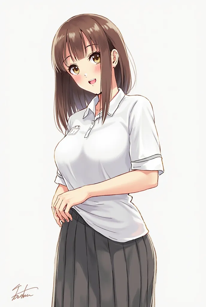 a cartoon picture of a woman in a skirt and a white shirt, a manga drawing by Okada Beisanjin, pixiv, digital art, (sfw) safe for work, thicc, cutesexyrobutts, oppai, touching her clothes, ( ( misa amane # ) ), realistic schoolgirl, commission for high res