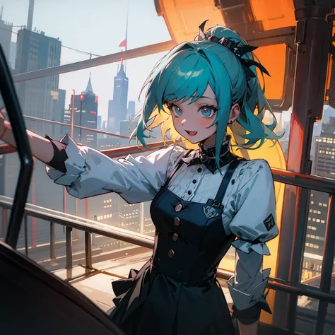 (best quality,cute girl), [Upper body, Happy, Despair, (dress, Punk fashion), Gotham City,buildings, Night, Great view,suspension bridge, 