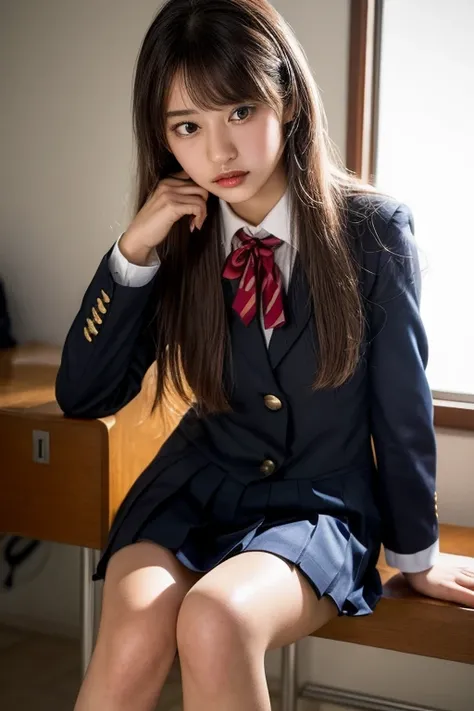 8k, RAW Portrait(photorealistic :1.4)、 (Japanese Female),masterpiece、realistic:1.3、realistic,Ultra-fine,best quality,Real Life Photos,( dusk:1.2),High School Girl's Sexy Pose、knee socks、pleated skirt、(((( 1 girl:1.5)))), (( Closeup of One Japanese High Sch...