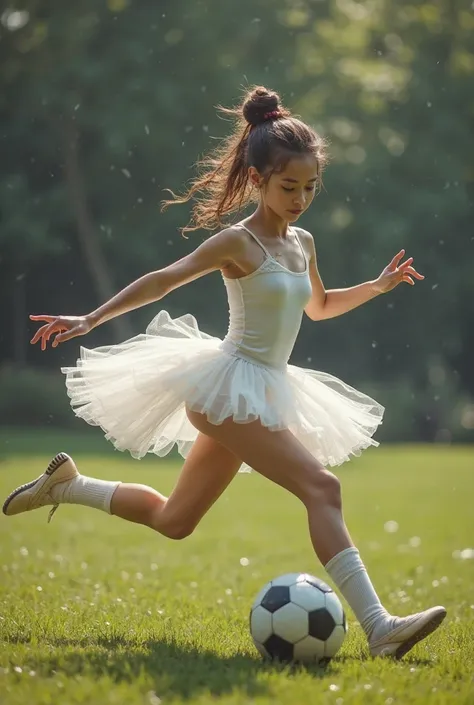 danseuse en train de tirer dans un ballon de foot