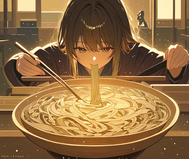 A warm and inviting Japanese modern design for a fun and welcoming soba-making class advertisement. The scene captures the heartwarming atmosphere of friendly participants engaging in the art of hand-making soba noodles. The focus is on the hands expertly ...