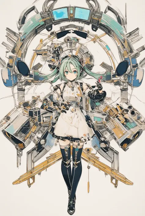 ( masterpiece、 Best Quality、 Best Quality、official art、  beautiful and beautiful  :1.2)、(one girl:1.3)  Hatsune Miku、twin tails, beautiful breasts,multiple views, pencil happentch, (happentch:1.25), best quality, Graphite \\(medium\\), happen,  gradation ,...