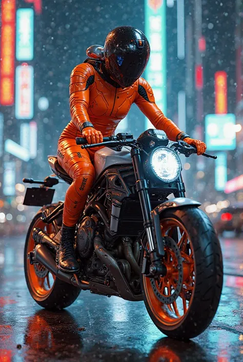 Motorcycle taxi rider high fashion colors orange black and white cyber security 