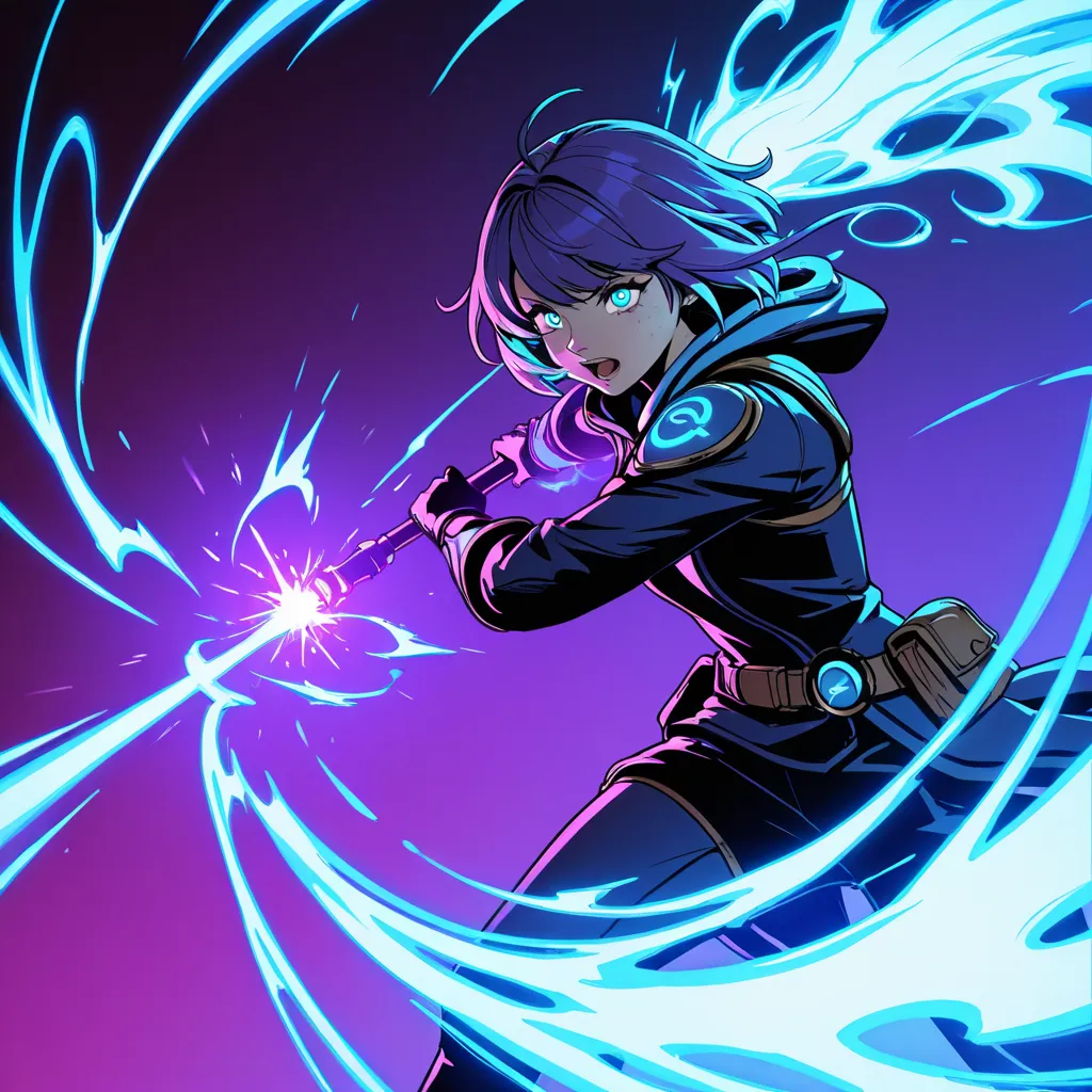 A highly detailed and vibrant skill icon in the style of Mobile Legends: Bang Bang. The icon is square with glowing, dynamic visual effects. It features a powerful energy blast in bright blue and purple, surrounded by electric sparks and swirling auras. Th...