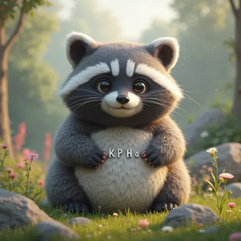 I want to put the letters KPHA in big、 Cute Raccoon Dog 、Realism