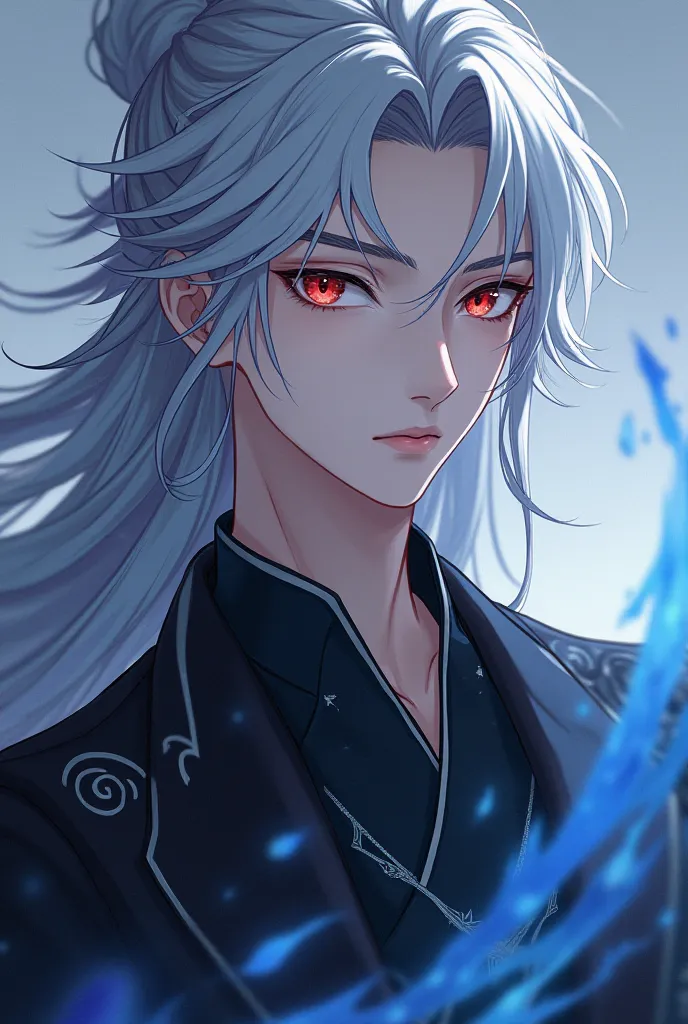 Full body image, handsome  protagonist Xianxia , ,long silver hair ,handsome face,dual colour eyes,double pupil color(golden amber menacing right eyes((make amber color is  shining more)),blue sky calm left eyes((blue color like sea))) calm face aura,no sm...