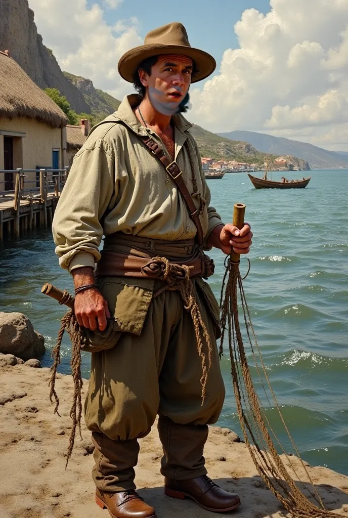 French guy peasant fisherman  in the 14th century 