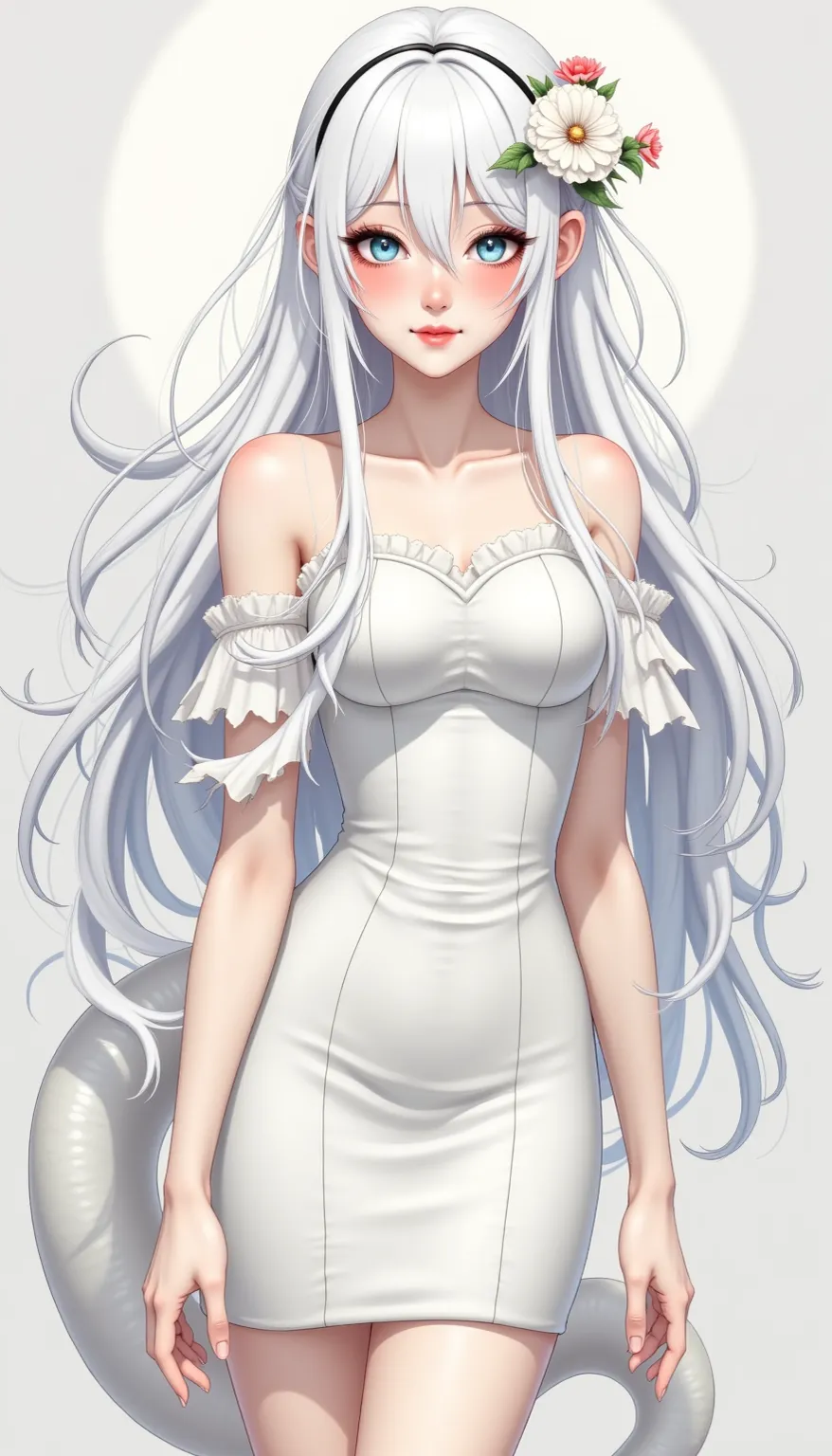 (分Fraction_9, Fraction_8_up, Fraction_7_up), (  masterpiece),  ( best quality ),(  full five fingers ), simple background ,
 1 girl ,  Outstanding ,  -Skin 7  ,   White dress ,   Big breasts  , clavicle, Excellent ,  Blue Eyes,   Hair accessories  , Hairba...