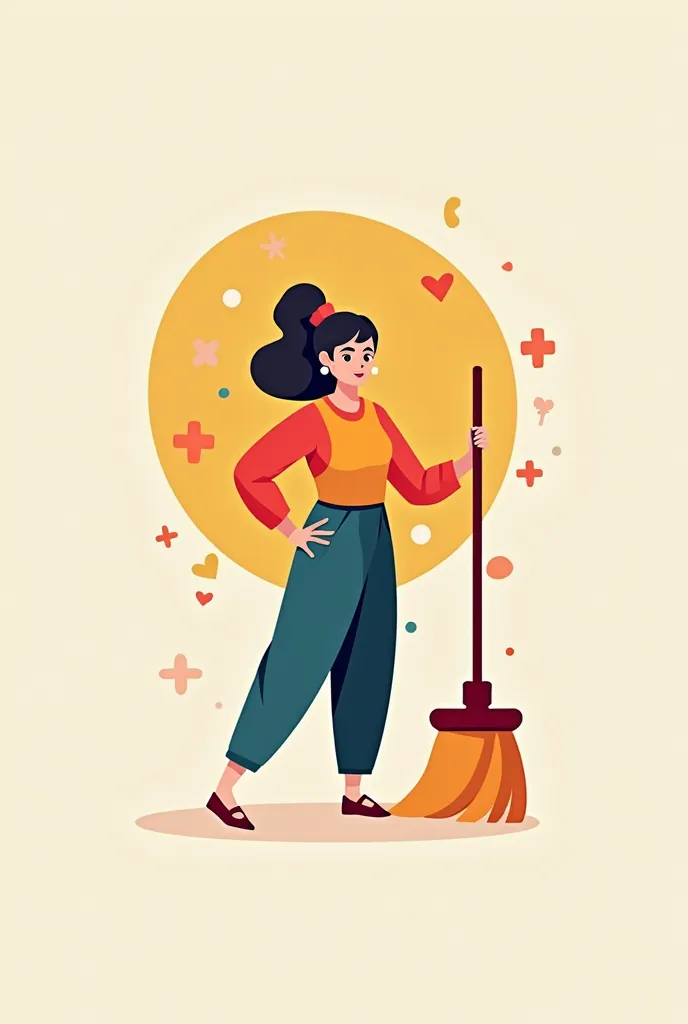 logo, warm colors, genious, colorfull, woman, broom, minimalistic, 