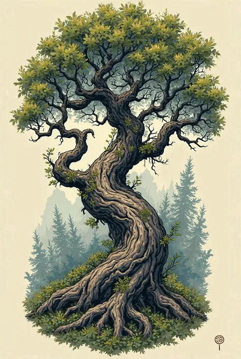 tattoo style is the old tree, date of birth, green 