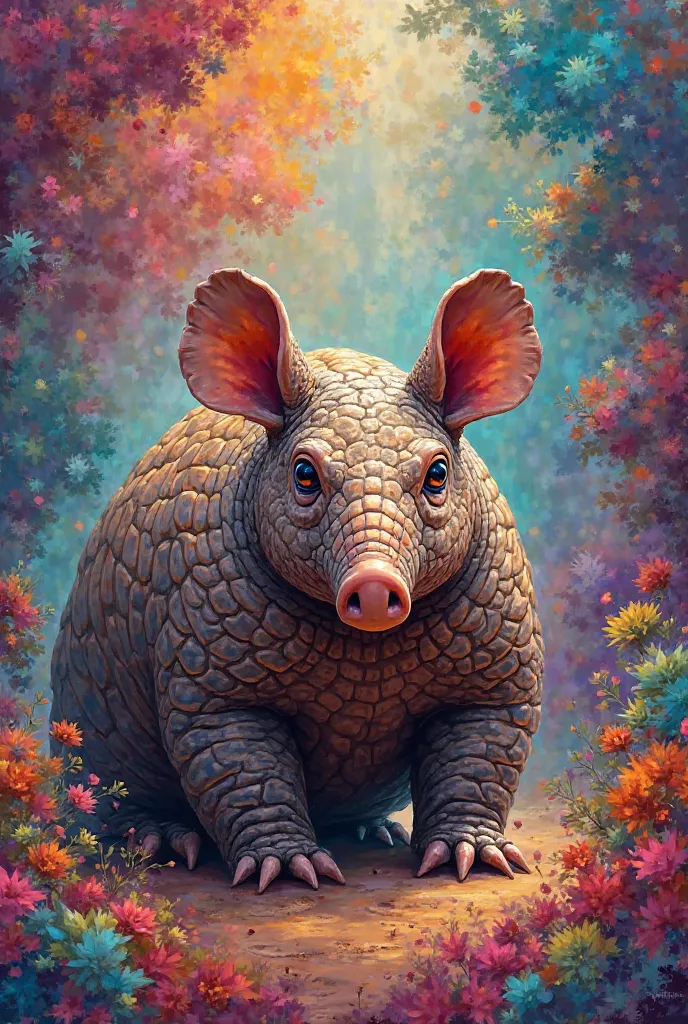 Armadillo with colorful background with text BEED III- B 
