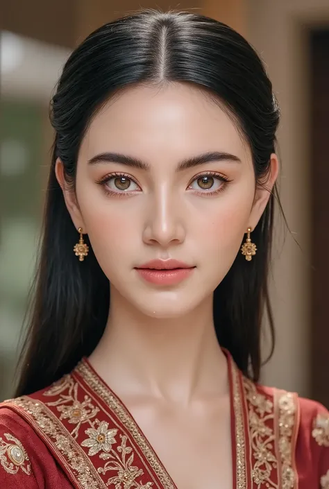 (masterpiece), breathtaking ancient woman, (ancient dress), (close up portrait), ((long flowing hair)), neat and ordery hair, (frontal view), highlighted intricate details, ultra detailed facial features, harmonious color palette, showcasing grace and beau...